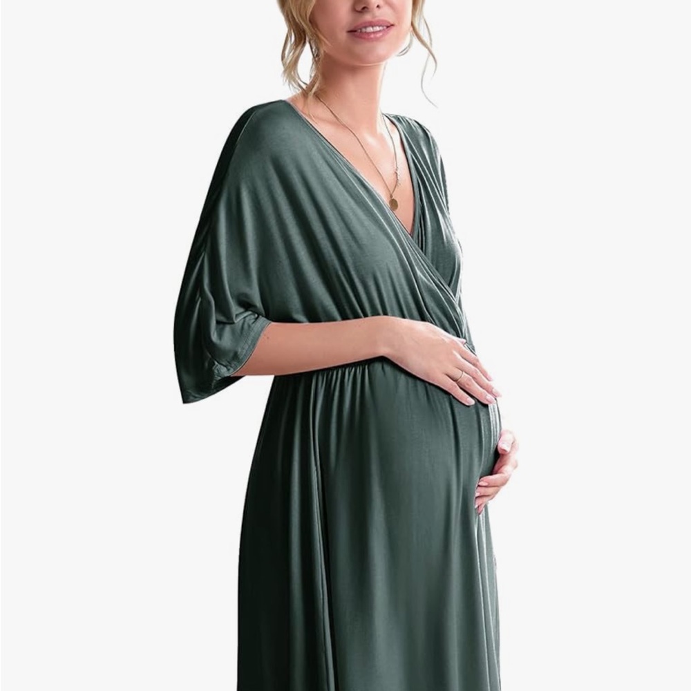 Elegant Green Maternity Wrap Dress